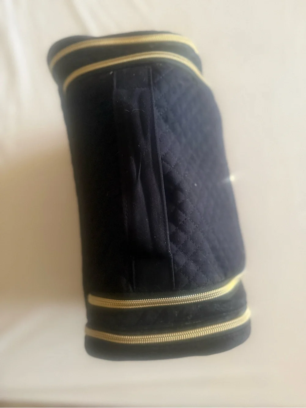 Bagsmart Black Quilted Cosmetic Travel Case with Gold Trim